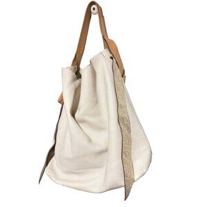 Gianni Chiarini Italian Leather Hobo Tote Bag in Cream and Tan Metallic Internal